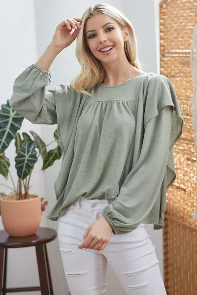 Truedames Draped Ruffle Longsleeve Top In Multi