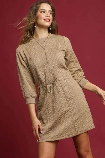 Truedames Drawstring Cable Knit Mini Dress With Pockets In Brown