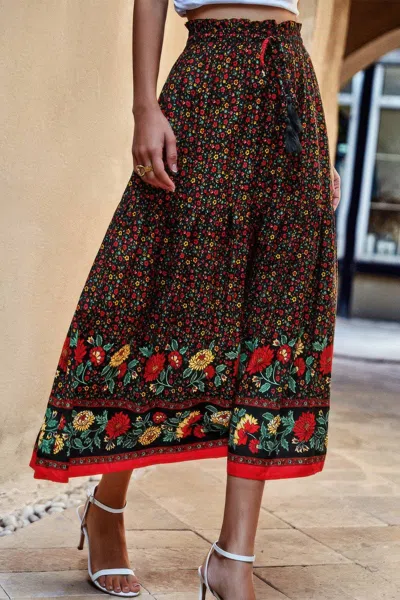 Truedames Drawstring Floral Ruffled Maxi Skirt In Multi