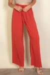 Truedames Drawstring Waist Wide Leg Minimalist Pants In Yellow