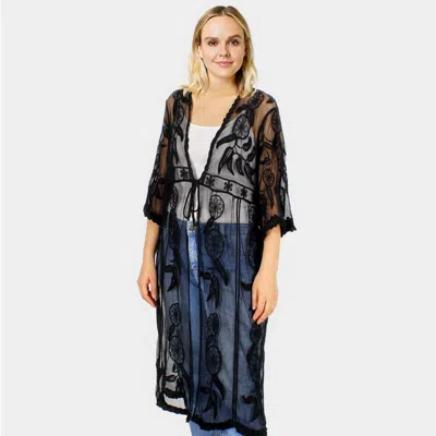 Truedames Dream Catcher Lace Long Cover Up Kimono Poncho In Blue