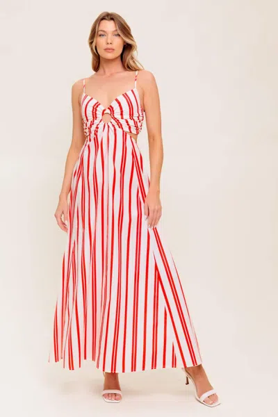 Truedames Dream Petals Red Stripe Woven Ankle Dress