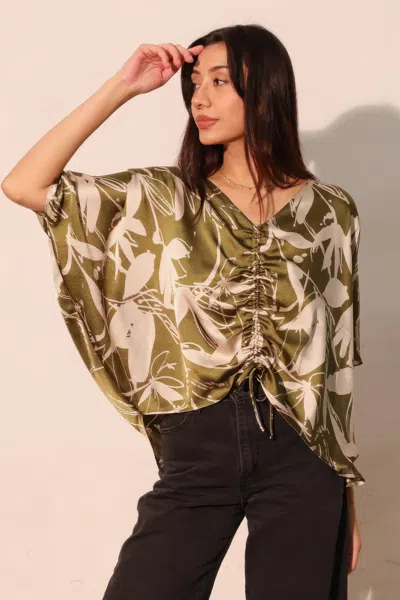 Truedames Dreaming Lily Satin Drawstring Dolman Top In Burgundy