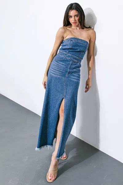 Truedames Dreams Come True Denim Midi Dress In Blue