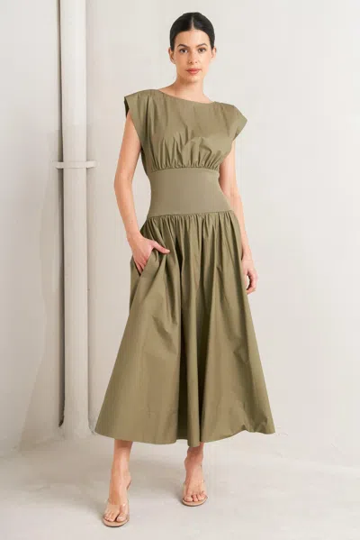Truedames Dreamweaver Romantic Olive Woven Midi Dress In Green
