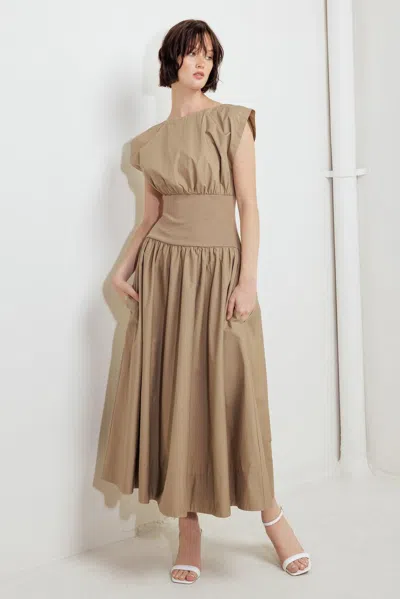 Truedames Dreamweaver Romantic Woven Midi Dress In Brown