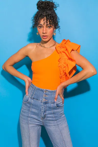 Truedames Dreamworld Off The Shoulder Woven Bodysuit In Orange