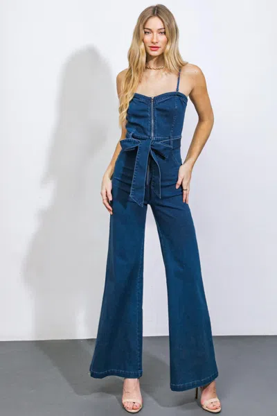 Truedames Drift Away Denim Jumpsuit In Blue