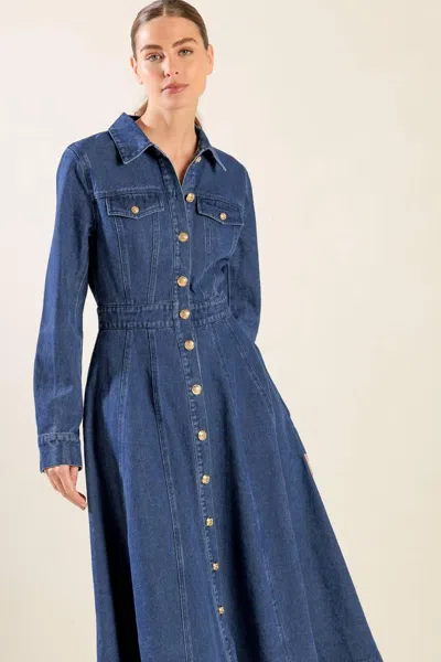 Truedames Drifting Thoughts Denim Midi Dress In Blue