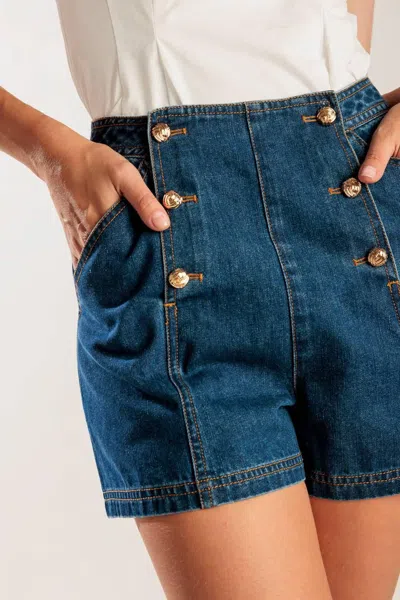 Truedames Drive-in Movie Denim Short In Blue