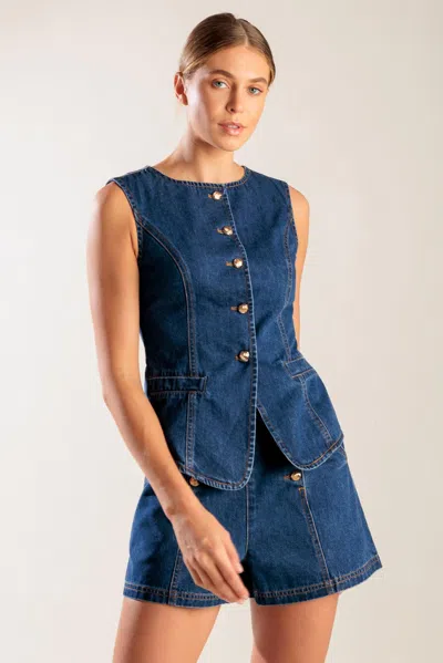 Truedames Drive-in Movie Denim Vest In Blue