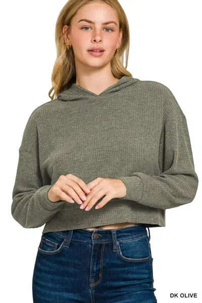 Truedames Drop Shoulder Ribbed Crop Hoodie In Gray