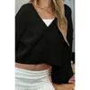 Truedames Drop Shoulder Solid Knit V Neck Button Sweater In Black