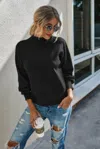 Truedames Drop Shoulder Solid Mock Neck Classic Knitted Sweater In Black