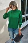 Truedames Drop Shoulder Solid Mock Neck Classic Knitted Sweater In Green