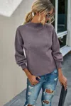 Truedames Drop Shoulder Solid Mock Neck Classic Knitted Sweater In Purple