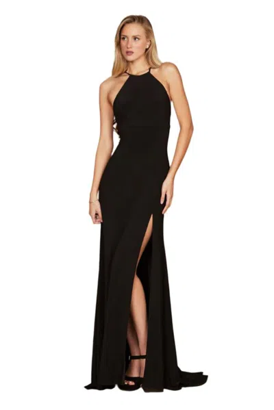 Truedames Dylan And Davids Full-length Fitted Open Back Jersey Prom Dress In Black