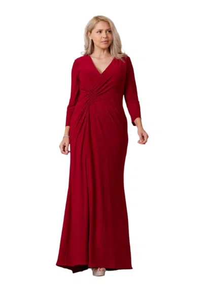 Truedames Dylan And Davids Full-length Formal Gown Stretch Evening 3/4 Sleeve Dress In Red