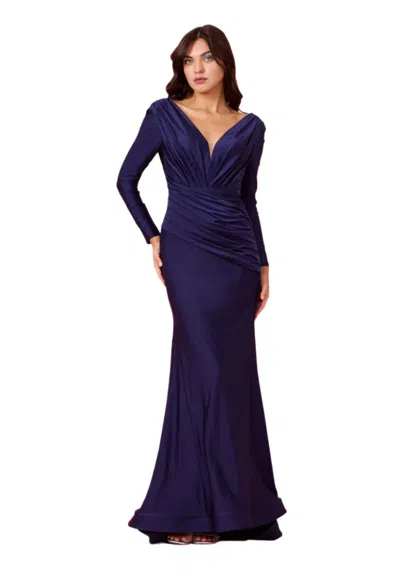 Truedames Dylan And Davids Full-length Sleeve Fitted Formal Gown Evening Dress In Blue