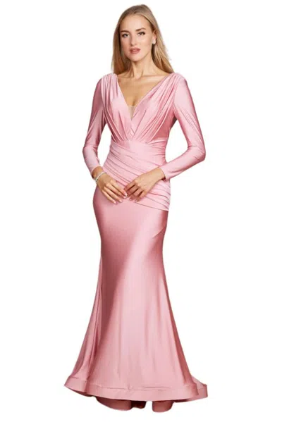 Truedames Dylan And Davids Full-length Sleeve Fitted Formal Gown Evening Dress In Pink