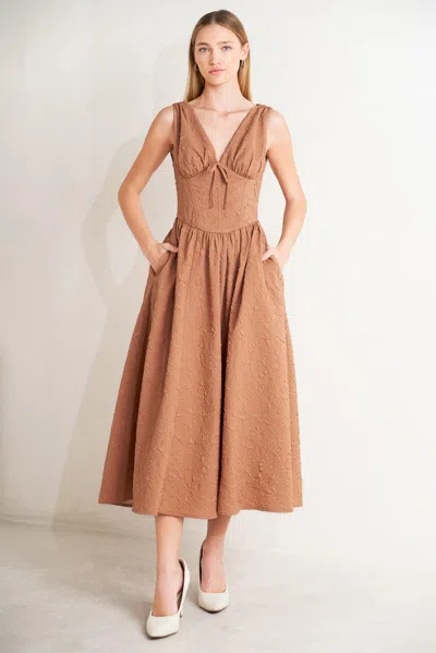 Truedames Earthbound Charm Woven Midi Dress In Brown