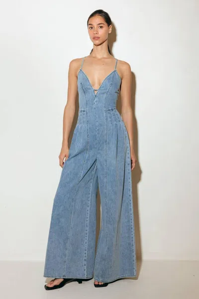 Truedames Eased Line Light Denim Jumpsuit In Blue