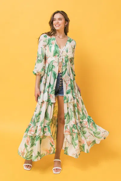 Truedames Easy Days Floral Maxi Kimono Top In Multi