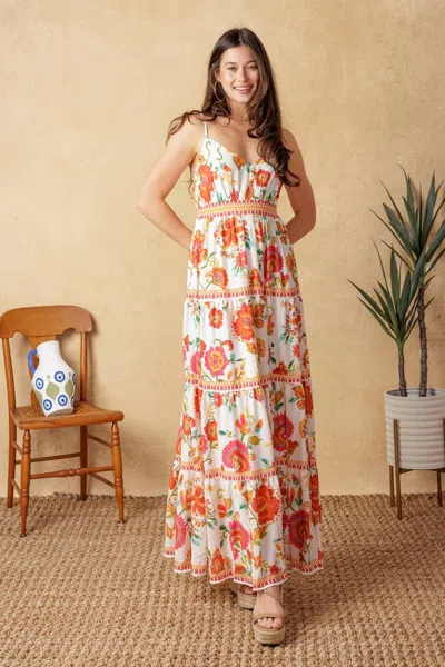 Truedames Easy On Me Ivory Red Midi Dress In Multi