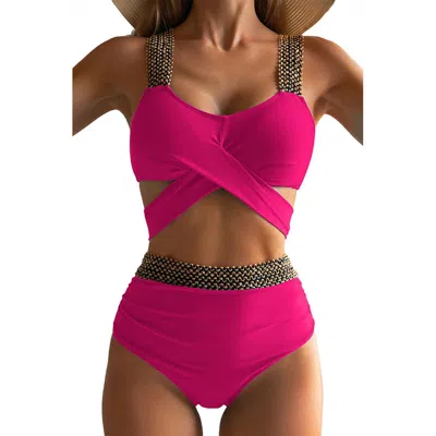 Truedames Elastic Bikini Swimsuit For Women Tummy Control Business Product After Sales Guarantee In Pink