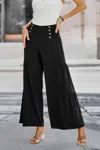 Truedames Elastic High Waist Wide Leg Long Palazzo Pants In Black