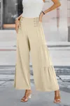 Truedames Elastic High Waist Wide Leg Long Palazzo Pants In Neutral