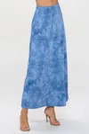 Truedames Elastic Waistband Denim Print Long Flared Skirt In Blue