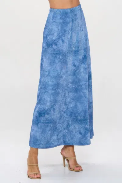 Truedames Elastic Waistband Denim Print Long Flared Skirt In Blue