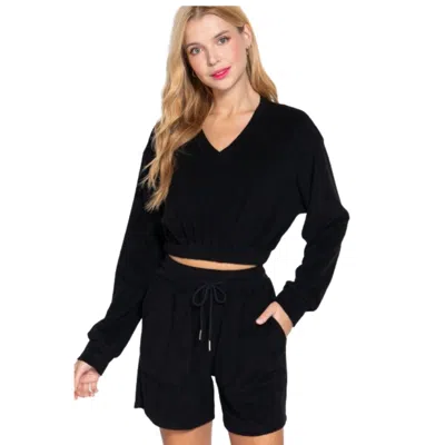 Truedames Elasticized Hem Terry Towelling Top In Black