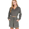 Truedames Elasticized Hem Terry Towelling Top In Gray