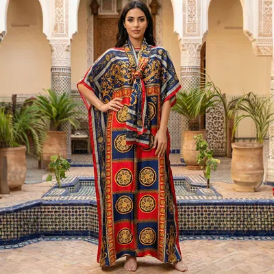Truedames Elegant Baroque Print Resort Silky Kaftan Maxi Dress 87" X 140" In Multi