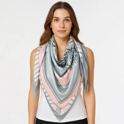 Truedames Elegant Baroque Silk Feel Square Scarf In Blue