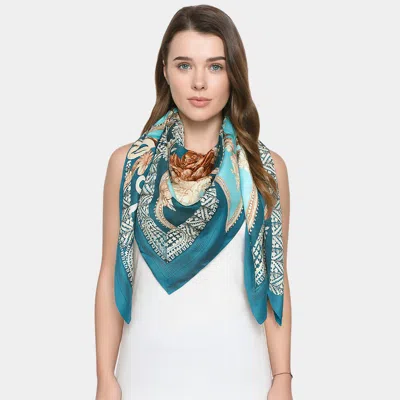 Truedames Elegant Baroque Silk Feel Square Scarf In Blue