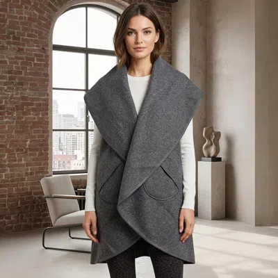 Truedames Elegant Belted Open Front Wool Wrap Vest In Grey