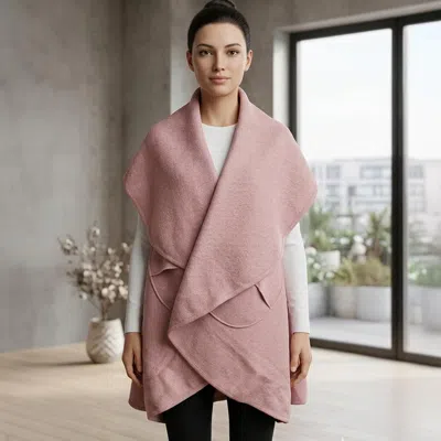 Truedames Elegant Belted Open Front Wool Wrap Vest In Pink