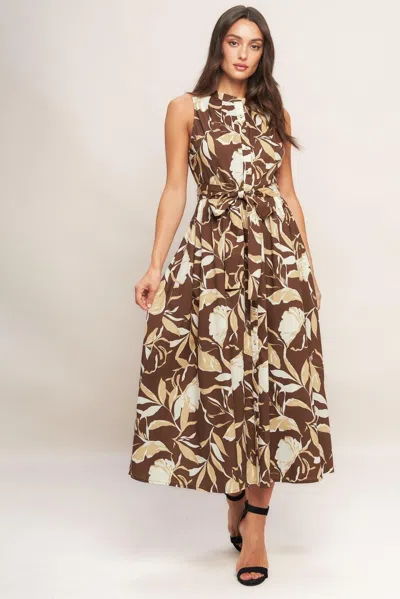 Truedames Elegant Bloom Woven Midi Dress In Brown