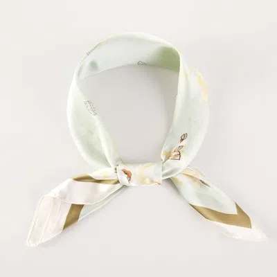 Truedames Elegant Blossom Branch Printed Square Silky Satin Bandana Scarf In Green