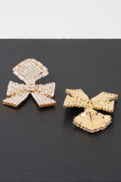 Truedames Elegant Bow Rhinestone Earrings In Gold