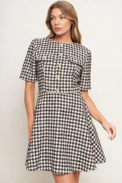 Truedames Elegant Check Tweed Mini Dress In Black