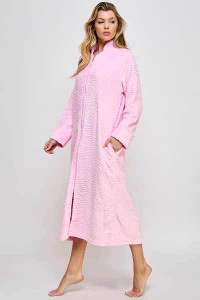Truedames Elegant Collared Plush Lounge Robe In Pink