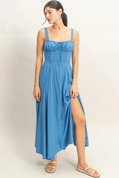 Truedames Elegant Corset Bodice Dress With Tie-back Closure In Blue