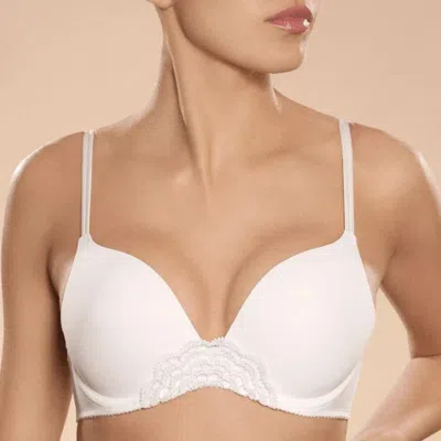 Truedames Elegant Deep V Bra With Openwork Embroidery Detailing In White