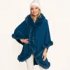 Truedames Elegant Faux Fur Trim Cape Poncho In Blue