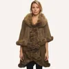 Truedames Elegant Faux Fur Trim Cape Poncho In Green