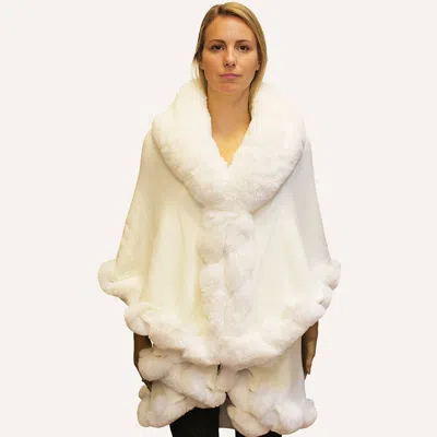 Truedames Elegant Faux Fur Trim Cape Poncho In Neutral
